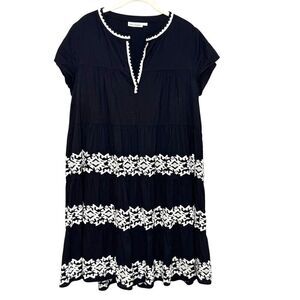 Roller Rabbit Dress Size Medium Black Pamela Embroidery Detail Cotton Cover-up